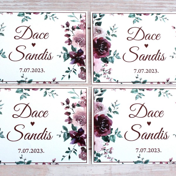 Personalizētas šampanieša pudeļu etiķetes BURGUNDY ROSES