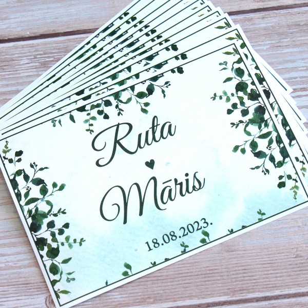 Personalizētas šampanieša pudeļu etiķetes GREENERY 130x90