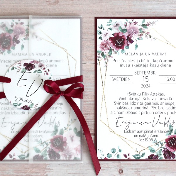 Kāzu ielūgumi FANCY 100X150 BURGUNDY ROSES