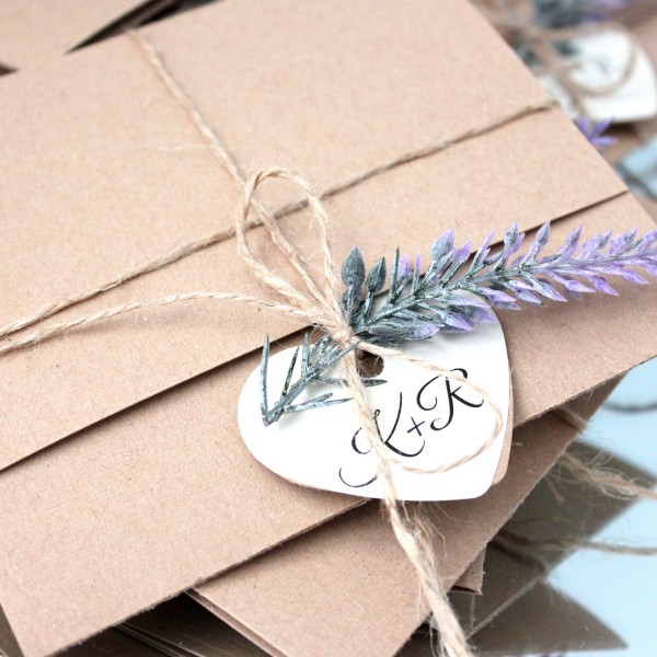 Kāzu ielūgumi RUSTIC BLOOM 130x110 KRAFT & LAVENDER