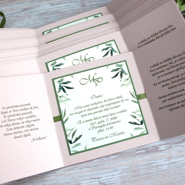 Kāzu ielūgumi THINK OF YOU 120X120 OLIVE TREE & POWDER