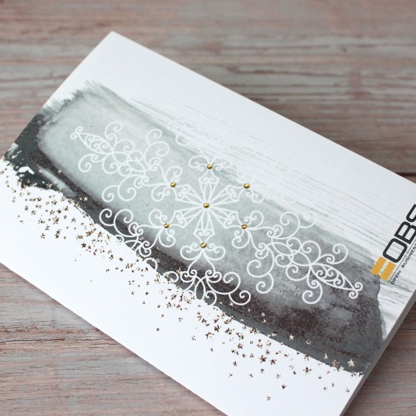 Ziemassvētku apsveikuma kartītes FOLK SNOWFLAKE 100x150 YELLOW & GRAY