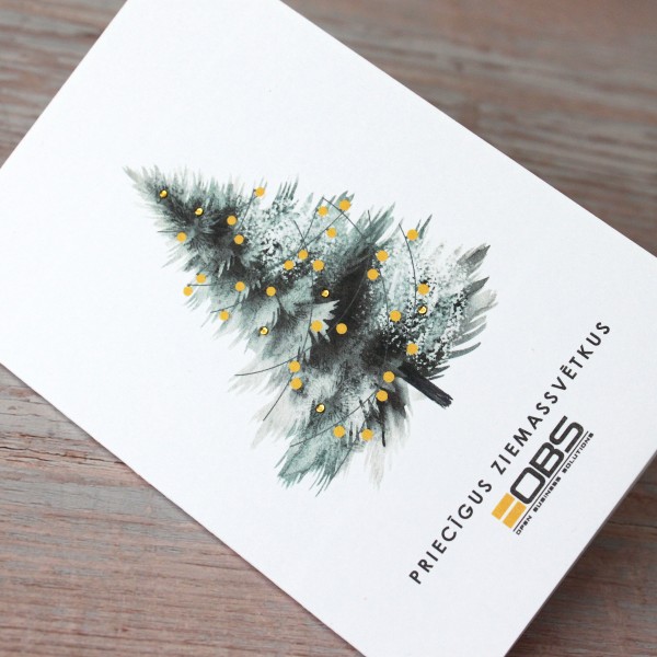 Ziemassvētku apsveikuma kartītes FESTIVE FIR 100x150 YELLOW & GRAY