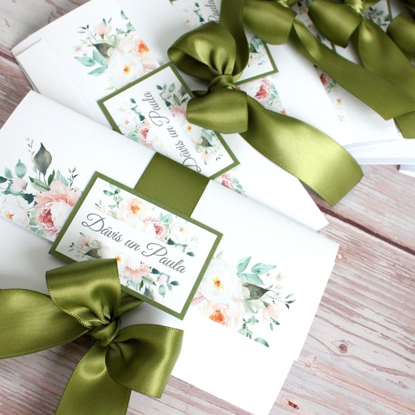 Kāzu ielūgumi BOHEME 150X80 PEACHY SUMMER & OLIVE