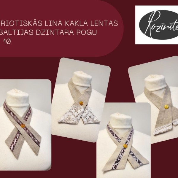 Patriotiska lina kakla lenta ar Baltijas dzintara pogu