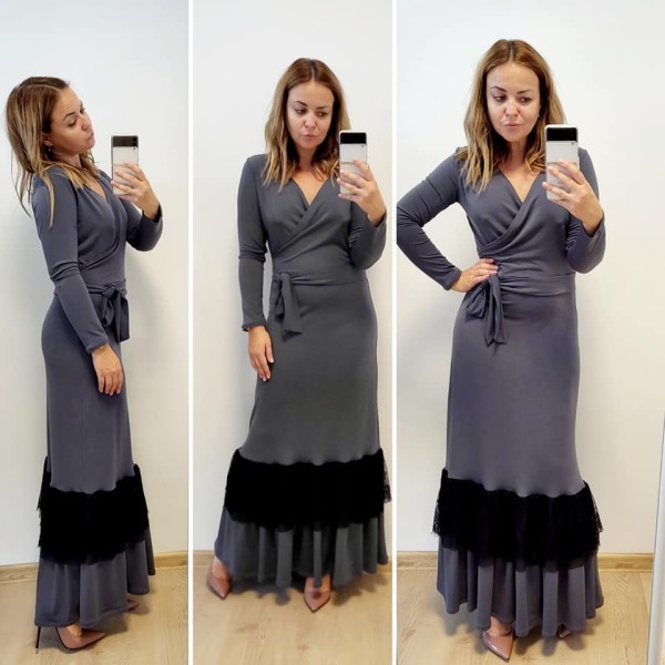 Pelēka maxi likras kleita S/M