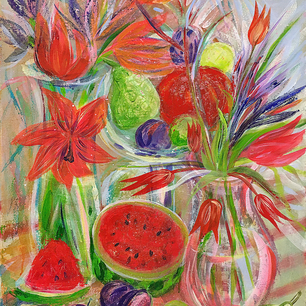 Klusā daba ar arbūzu.🍉🍉🍉	90x60