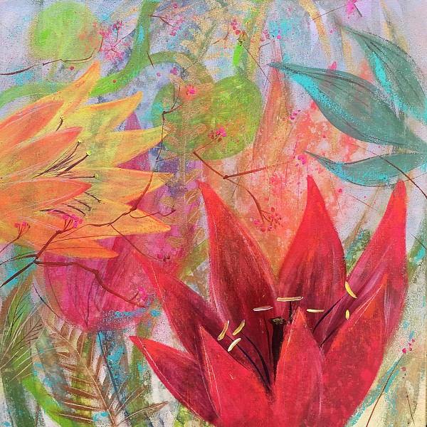 Ziedu kompozīcija. Akrils audekls, 60x60cm
