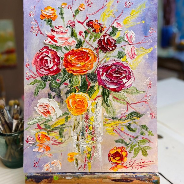 Rozes  / 40x30cm / eļļa, audekls uz kartona