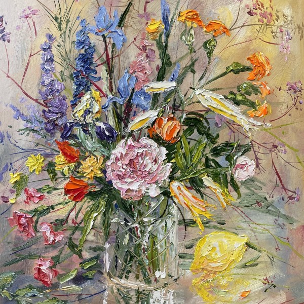 Klusā daba ar ziediem 50x40