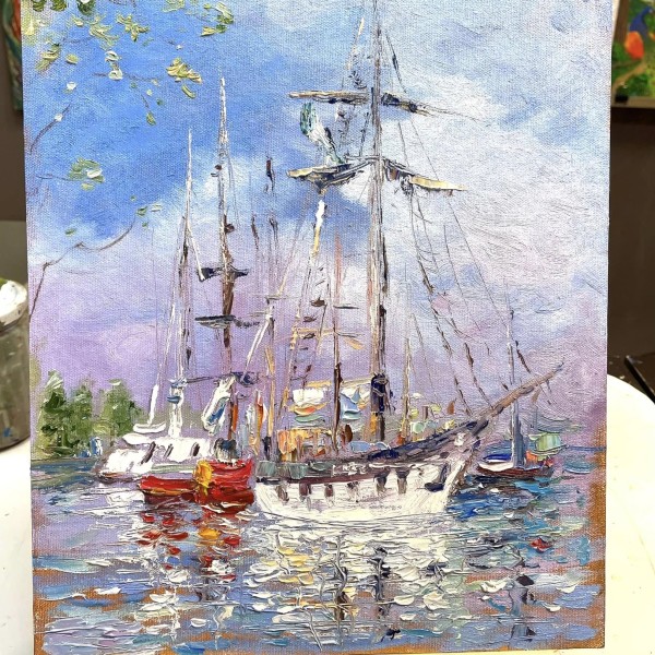 Piestātne, 35x28,  eļļa audekls ,kartons