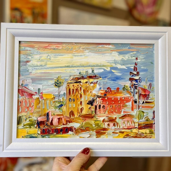 Miniatūra  - pilsēta 💐 21x30 kartons, eļla