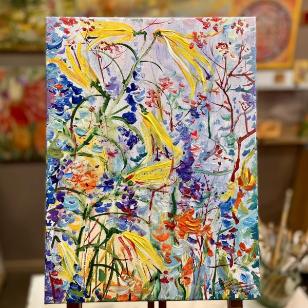 Ziedi 21x30cm  💐 audekls akrils