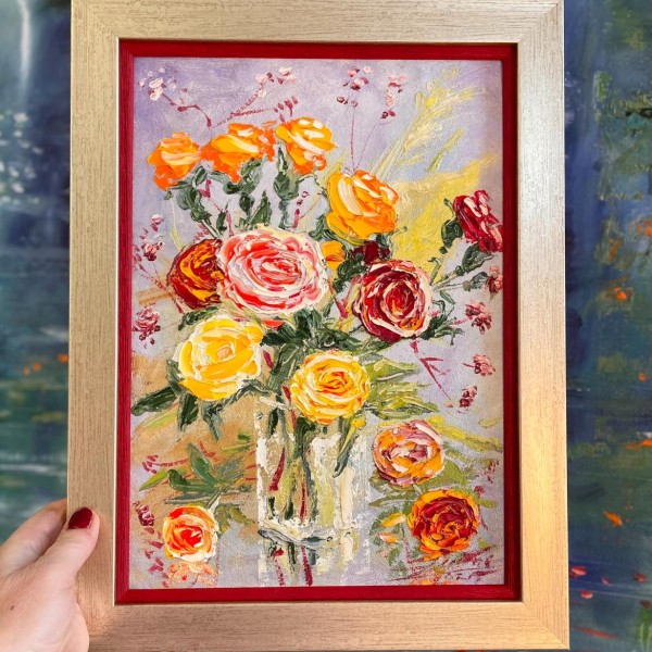 Rozes 💝✨🎉 41x30cm eļļa, audekls, kartons🖼️ 60eu🎉