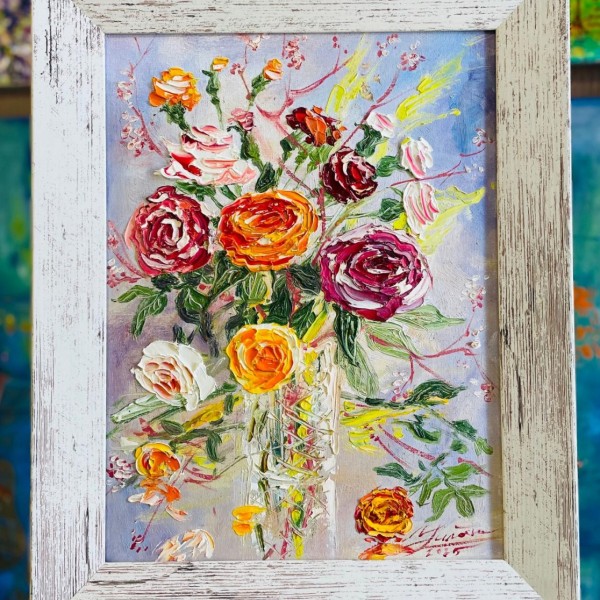 Rozes  / 40x30cm / eļļa, audekls uz kartona