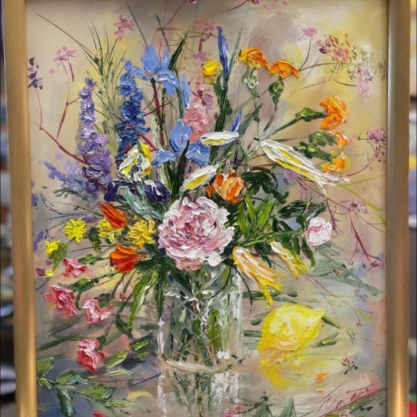 Klusā daba ar ziediem 50x40