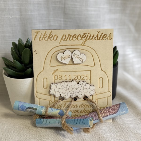 “Tikko precējušies” Koka plāksne naudas dāvināšanai