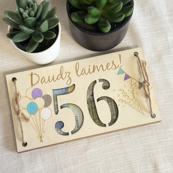 Personalizēta koka aploksne naudas dāvināšanai