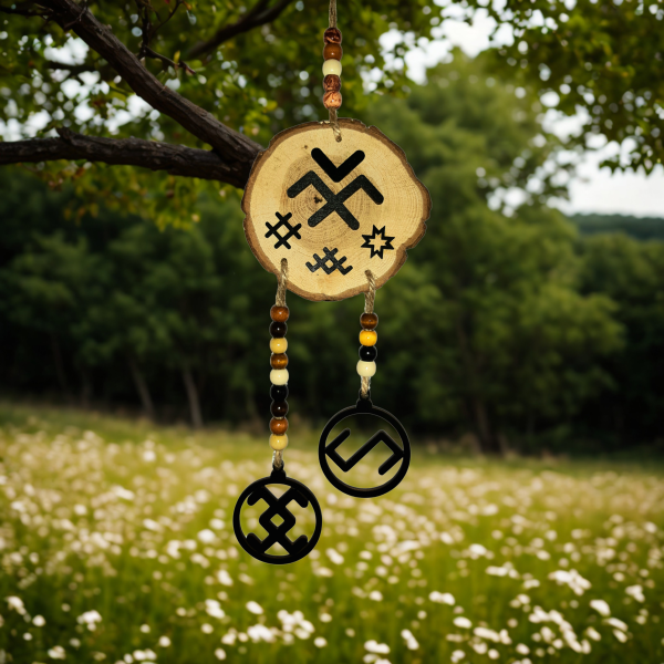 Amulets no ozolkoka ar latvju zīmēm, aizsardzības talismans