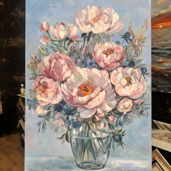 Liela peoniju glezna | Oriģināldarbs | Eļļa uz audekla | Interjera dekors