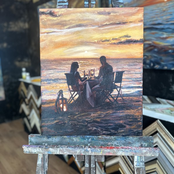 Romantiska glezna ar pāri pie jūras | Oriģināldarbs | Eļļa | Ideāla dāvana