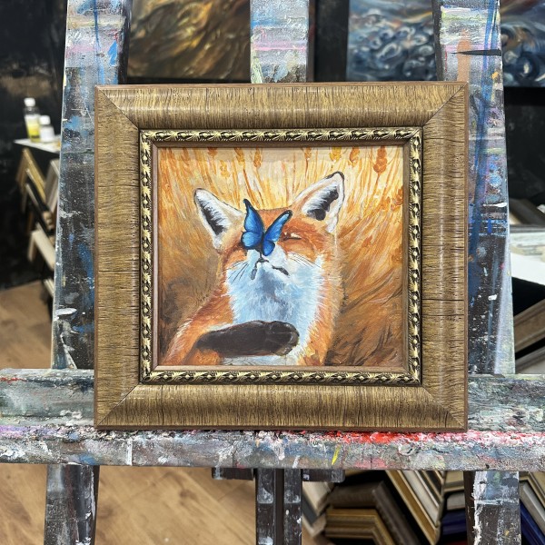 Maza glezna ar lapsu un tauriņu | Oriģināldarbs rāmī | Ideāla dāvana