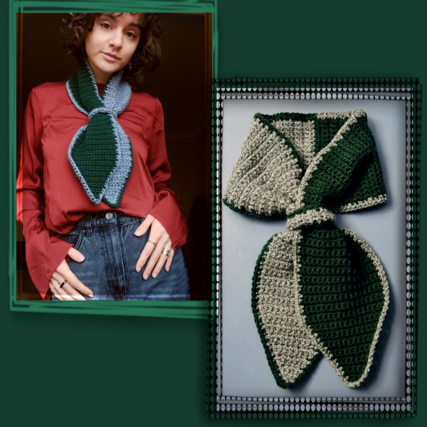 tamborēta divkrāsaina šalle/kaklsaite