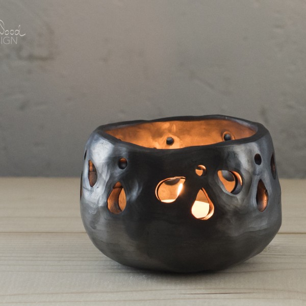 Melnās keramikas sveču trauciņš - laterna
