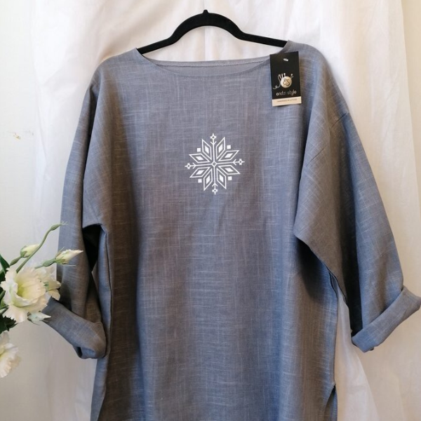 Vīrieša lina krekls ar latviešu raksta zīmi.Auseklis. L/XL