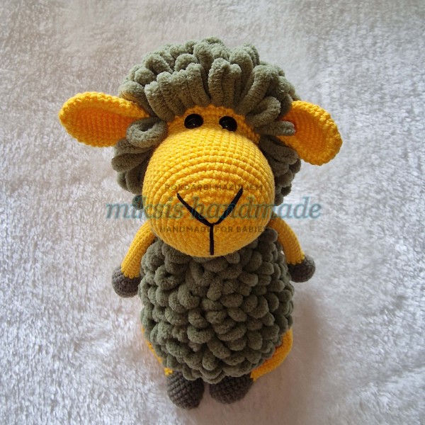 Tamborēta mīļmanta - aitiņa, haki zaļš/dzeltens, 3+ g.v.