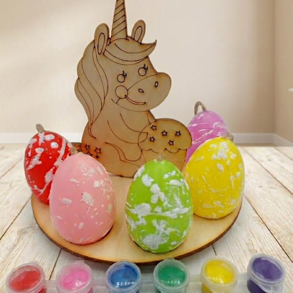 Koka olu paplāte ar vienradzi – krāsojamais komplekts (8 olām)