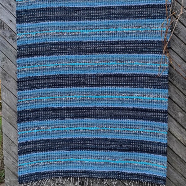 Austs grīdas celiņš - zilā krāsu pāreja šatiera joslās , 96cm x 172cm