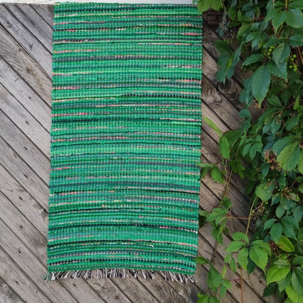 Austs šaurs grīdas celiņš, zilzaļo toņu mix ar rozā akcentiem, 59 cm x 130cm.  .