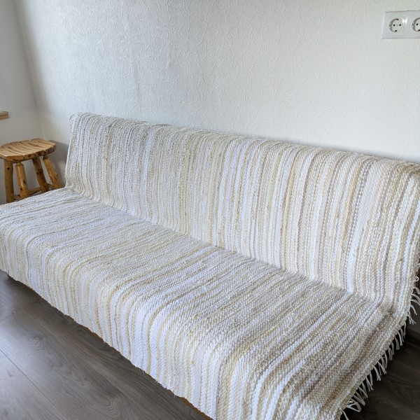 Austs liela izmēra dīvāna pārklājs vai  paklājs - Baltais, krēmigais   158cm x 208cm