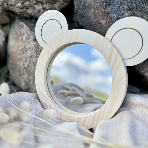 Koka spogulis ar lāča austiņām bērniem