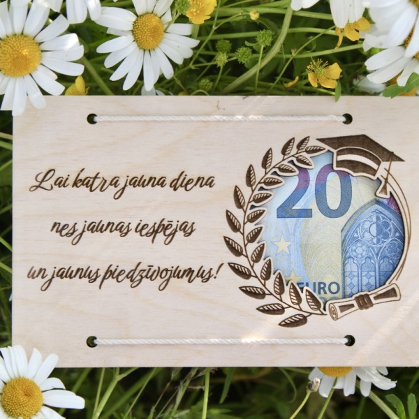 Naudas atklātne no koka, dāvanai izlaidumā