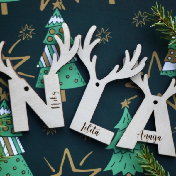 Koka personalizēti Ziemassvētku rotājumi