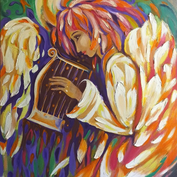 Eļļas glezna 60x80cm "Eņģelis ar arfu"