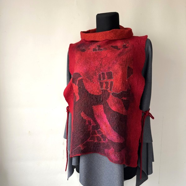 Merino vilnas  filcēta vaļēja veste "Grafiskā struktūra"